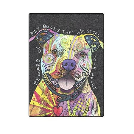 CADecor Beware Of Pit Bulls Dog Blanket Throw Super Soft Warm Bed or Couch Blanket 58x80