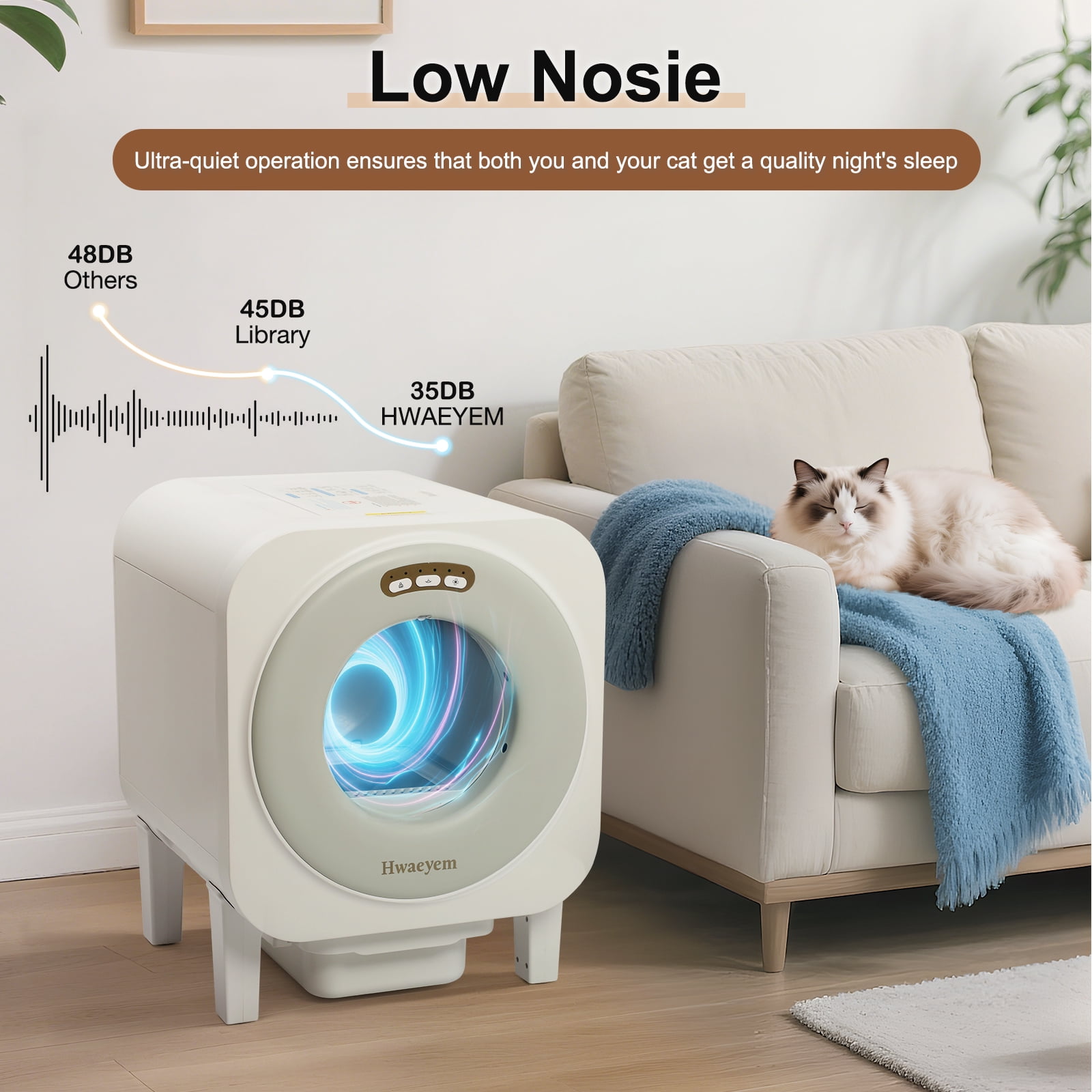 Self Cleaning Litter Box, 68L Large Capacity Automatic Cat Litter Box Self Cleaning for Multiple Cats, Automatic Litterbox with App Control Safety Protection Odor Removal