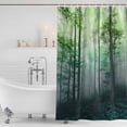 thumbnail image 3 of Teal Green Forest Shower Curtain, Waterproof Shower Curtains for Bathroom, Vintage Foggy Woods Tree Washable Fabric Bathtub Curtain Set Bath Decor with 12 Hooks Long 72"x84", 3 of 8