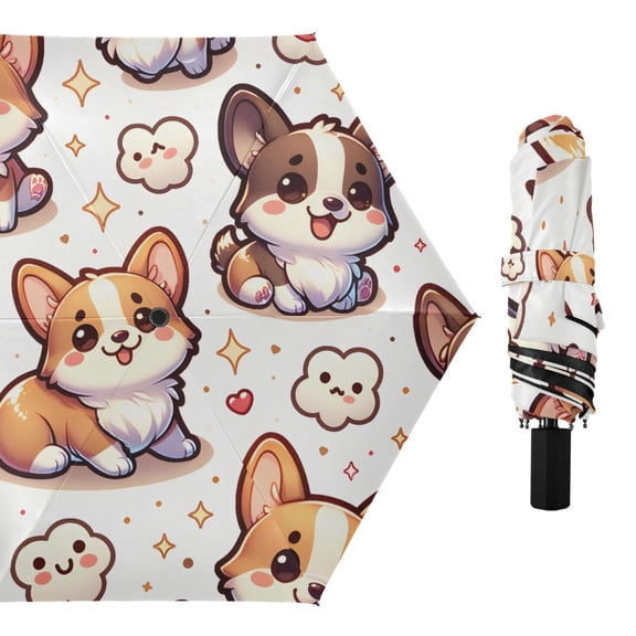 Cute Dogs with Cloud Compact Sun Umbrella Windproof Travel Umbrellas for Rain Strong Portable UV Protection
