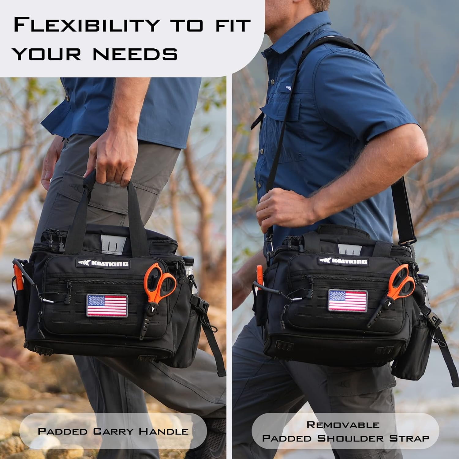 KastKing Fishing Tackle Bags - Water Resistant Material - Fishing Gear Storage - Karryall Medium Black