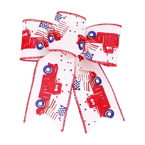 OAVQHLG3B 4th of July Wreath Bow Red Blue Stars Wreath Bow Patriotic Farmhouse Bow Independence Day Decorative Craft Bow for Indoor Outdoor Wall Bunting Decoration