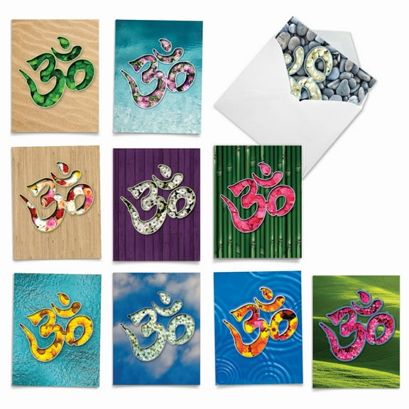 10 All Occasion Blank Note Cards Assorted (4 x 5.12 Inch) - OM BLOOMS M3971