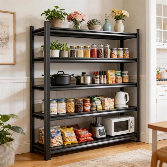 40" W Metal Garage Shelving Unit 2500LBS Heavy Duty Storage Shelves 5 Tier Adjustable Shelves Unit Metal Shelving for Kitchen Warehouse Pantry Basement, 40" W×63" H×16" D, Black
