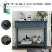 Entryway Table with Drawers, SEGMART Console Table with Storage, Solid Wood Vintage Sofa Table with Bottom Shelf, Modern Entry Table Hallway Table for Living Room Entryway Hallway Foyer, Navy