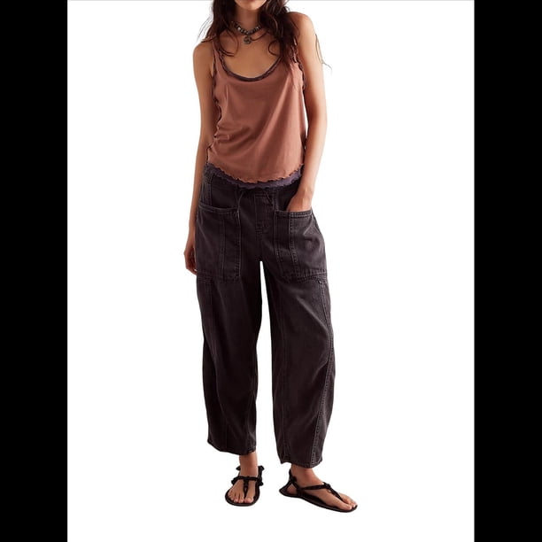 Pantalones Vaqueros Holgados de Tiro Bajo para Mujer, Informales, con Cintura Elástica y Bolsillos. Negro M