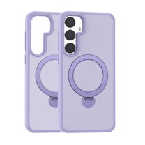 ELEHOLD for Samsung Galaxy S24 Translucent Matte Magnetic Case with Folding Ring Holder Kickstand Compatible with Mag Safe Frosted Clear Shockproof Protective Case for Samsung S24, Lightpurple