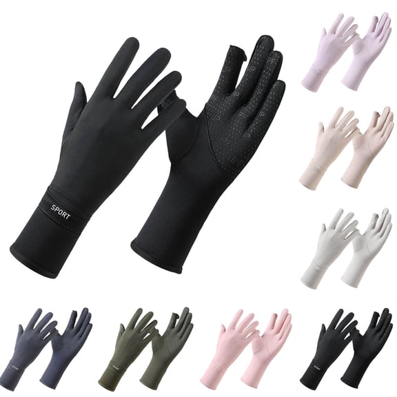 Lispipm Unisex Ice Silk Cool Touching Screen Gloves UV Sun Protected Breathable Full Finger Glove Fishing Travel Summer Accessory Beige
