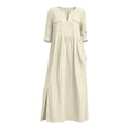 thumbnail image 4 of QIYAGBSA Summer Dresses for Women Cotton Linen 3/4 Sleeve Relaxed Fit Midi Dress with Pockets and Side Slits Casual Vacation (White, S), 4 of 7