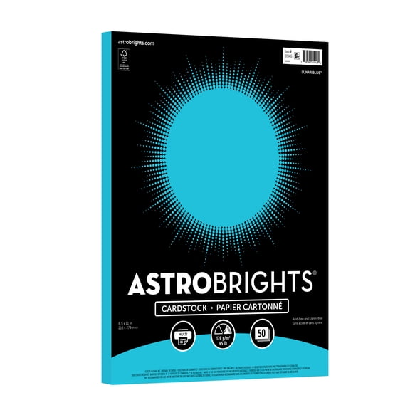 Astrobrights Colored Cardstock, 8.5" x 11", 65 lb./176 Gsm, Lunar Blue, 50 Sheets