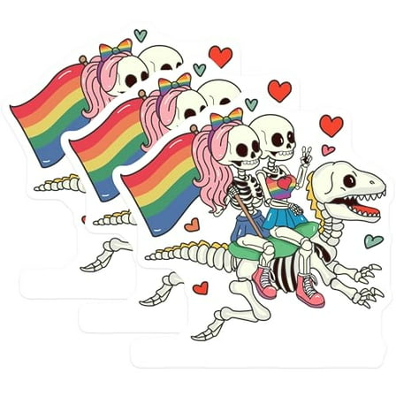 (3 Pack) Skeleton Pride Decals - Dinosaur Ride - LGBTQ Stickers- 3 Inches On Longest Side - Easy Peel & Apply - Made in USA - 3MCS5899