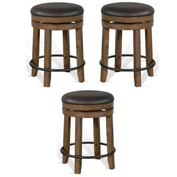 Home Square Doe Valley 24" Wood Backless Swivel Stool in Taupe Brown - Set of 3