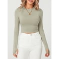 thumbnail image 3 of Faithtur T-shirt pour Femmes, Manches Longues Col Rond Ajusté Crop Top avec Trous pour les Pouces pour Usage Quotidien, 3 of 9