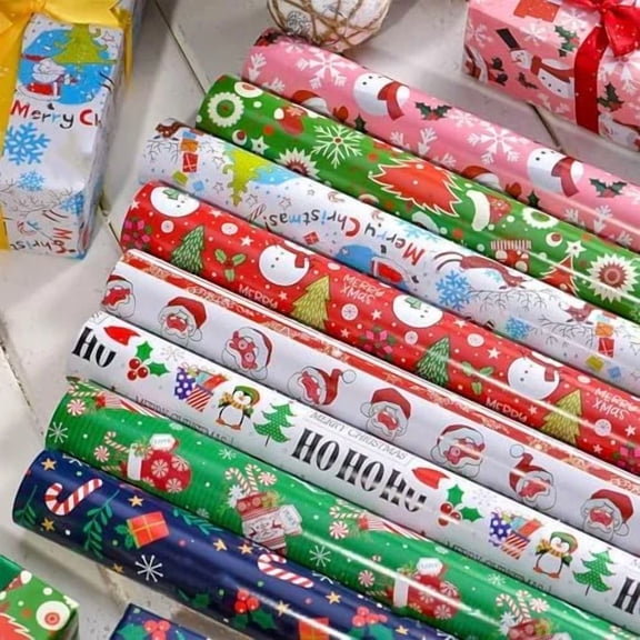 Christmas Wrapping Paper for Kids Boys Girls - Holiday Wrapping Paper Bundle with , Red Stockings, Santa, Xmas Train Designs - 8 Jumbo Sheets (27 x 20 inches), Easy to Store (8pcs) 8pcs 8pcs