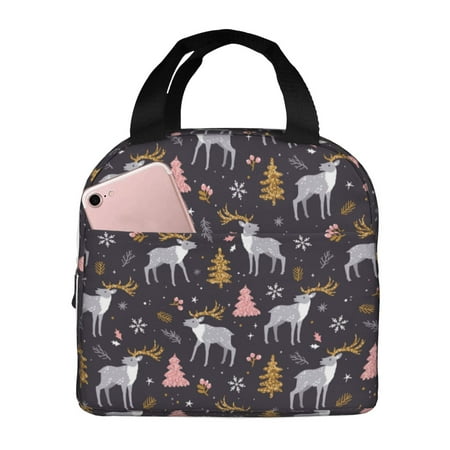 Insulated Lunch Bag for Women Men - Cartoon Cute Elk Deer Christmas Leakproof Cooler Lunch Box for Women Men  Lunch Tote Bags for Work School Picnic Travel