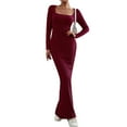 thumbnail image 4 of Valcatch Maxi Dress for Women Long Sleeve Square Neck Bodycon Long Dress Soft Slim Lounge Dress, 4 of 6