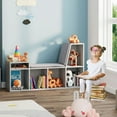 thumbnail image 5 of Grey Kids Bookshelf with Reading Nook,5-Cubby Nursery Bookcase with Seat Cushion Wooden Toy Storage Organizer Corner Bench for Playroom,Bedroom,Living Room, 5 of 8