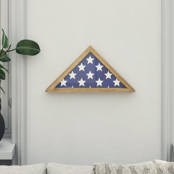 Emma Oliver Rustic Weathered Wood Military Flag Shadow Box for 9.5' x 5' American Veteran Burial Flag - Wall Mount or Freestanding