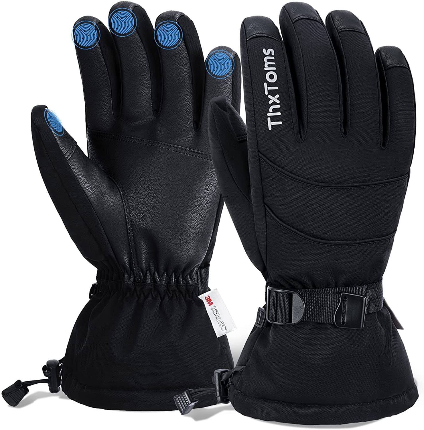 ROTTO Gants D'Hiver Hommes Femmes - Imperméables 100%, Isolés 3M Thinsulate, Touchscreen - Pour Cyclisme, Ski, Randonnée (Noir) - 2