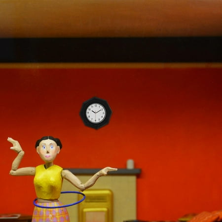 FONDOTIN Dollhouse Furniture Set Octagon Clock Black Wood 1Pack Living Room Setup