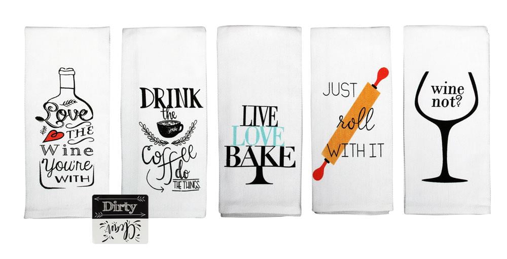 Cute Kitchen Towels Set Funny Dish Towels With Cooking Baking Wine Theme 5 Waffle Weave Towels Walmart Com Walmart Com