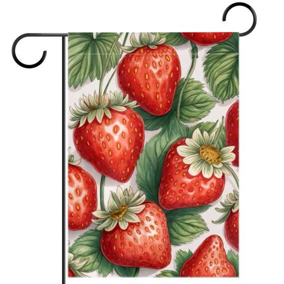 Vintage Strawberry Red Berry Seamless Pattern Garden Flag Double Sided House Flag for Outdoor Home, Personalized All Year Round Yard Decor 12 x 18 Inch