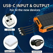 Solar Power Bank 46800mAh, Portable Wireless Charger, 18W Fast Charging External Battery Pack with 4 Cables for Cell Phones, Solar Panel Charging with Dual Flashlight for Camping