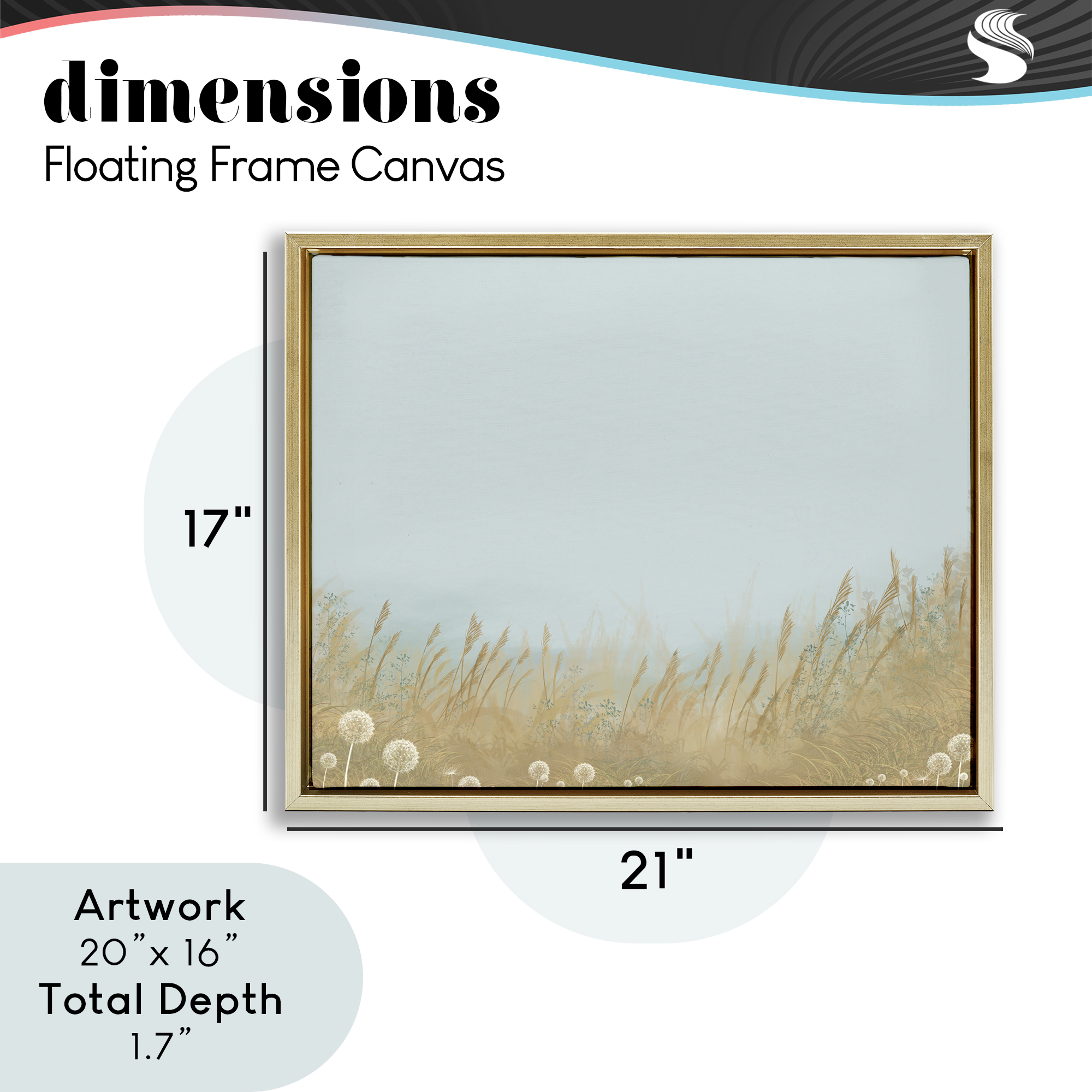 Misty Meadows Blowing in Wind Gold Framed Floater Canvas Wall Art, design by Renel Peters