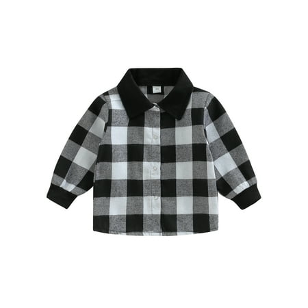 

Toddler Baby Boys Girls Plaid Button Down Jacket Long Sleeve Lapel Casual Coat