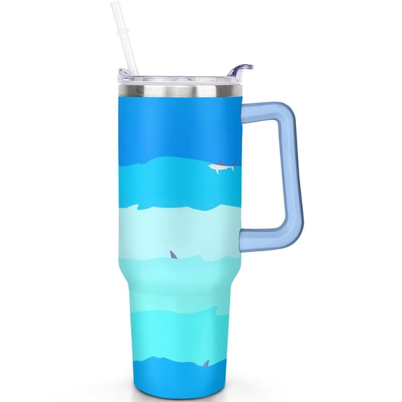 40 oz Leak Proof Shark Tumbler Handle Flip Straw Lid Shark Tumblers with Lids Straws Vacuum Insulated Stainless Steel Travel Must Haves