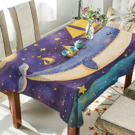 

WOBOGO Sailboat Whale Star Pattern Square Tablecloth 54×54in Polyester Fabric Tablecloth Washable Dust Resistant Wrinkle Resistant