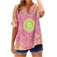 thumbnail image 2 of JTZGDY Linen Shirts for Women Casual Short Sleeve Tie Dye Gradient Color Print Button Down V Neck Graphic T-Shirts Trendy Bleached Beach Vacation Tees Tops Pink#02 S, 2 of 5