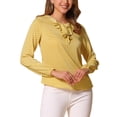 thumbnail image 4 of Blusa de manga larga con cuello ruffle INSPIRE CHIC para mujeres, Día de San Valentín, color amarillo limón con puntos, 4 of 6