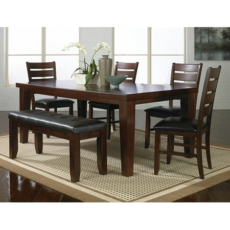Contemporary Style Brown Finish 6pc Dining Set Extendable 18 Leaf Table Upholstery Chair Bench Durable Wooden Home Furniture