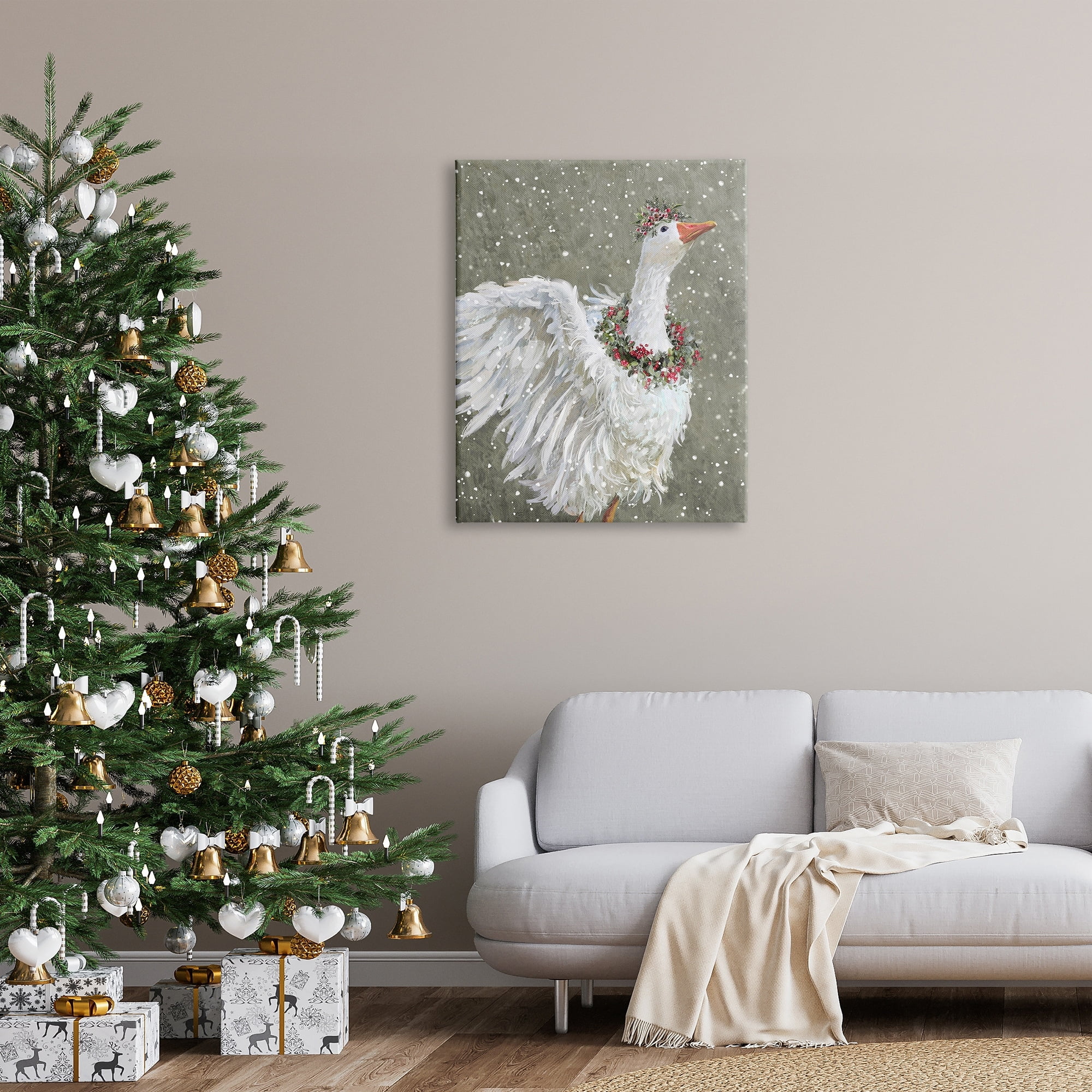 Stupell Industries Winter Goose Seasonal Botanicals Holiday Painting Gallery Wrapped Canvas Print Wall Art