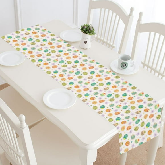 MYPOP Happy Easter Table Runner Placemat 14x72 inches, Colorful Easter Egg Table Linen Cloth for Office Kitchen Dining Wedding Party Home Decor