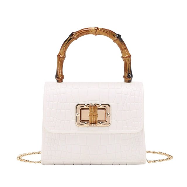 Women's Fashion Crocodile Pattern Small Square Bag - Bamboo Handle Design
