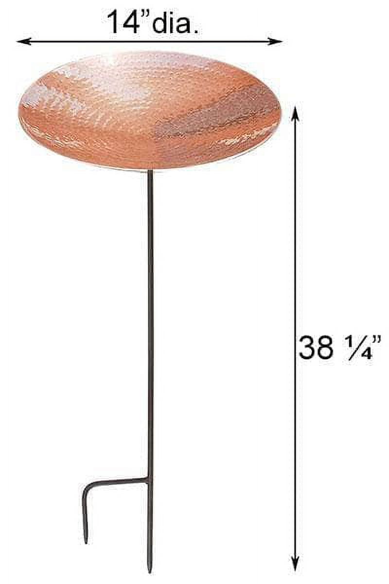 Polished Copper Metal Bird Bath and Stake