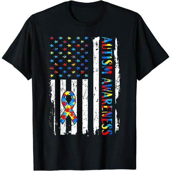 Autism Awareness Mom Dad USA flag Autistic Awareness Autism T-Shirt