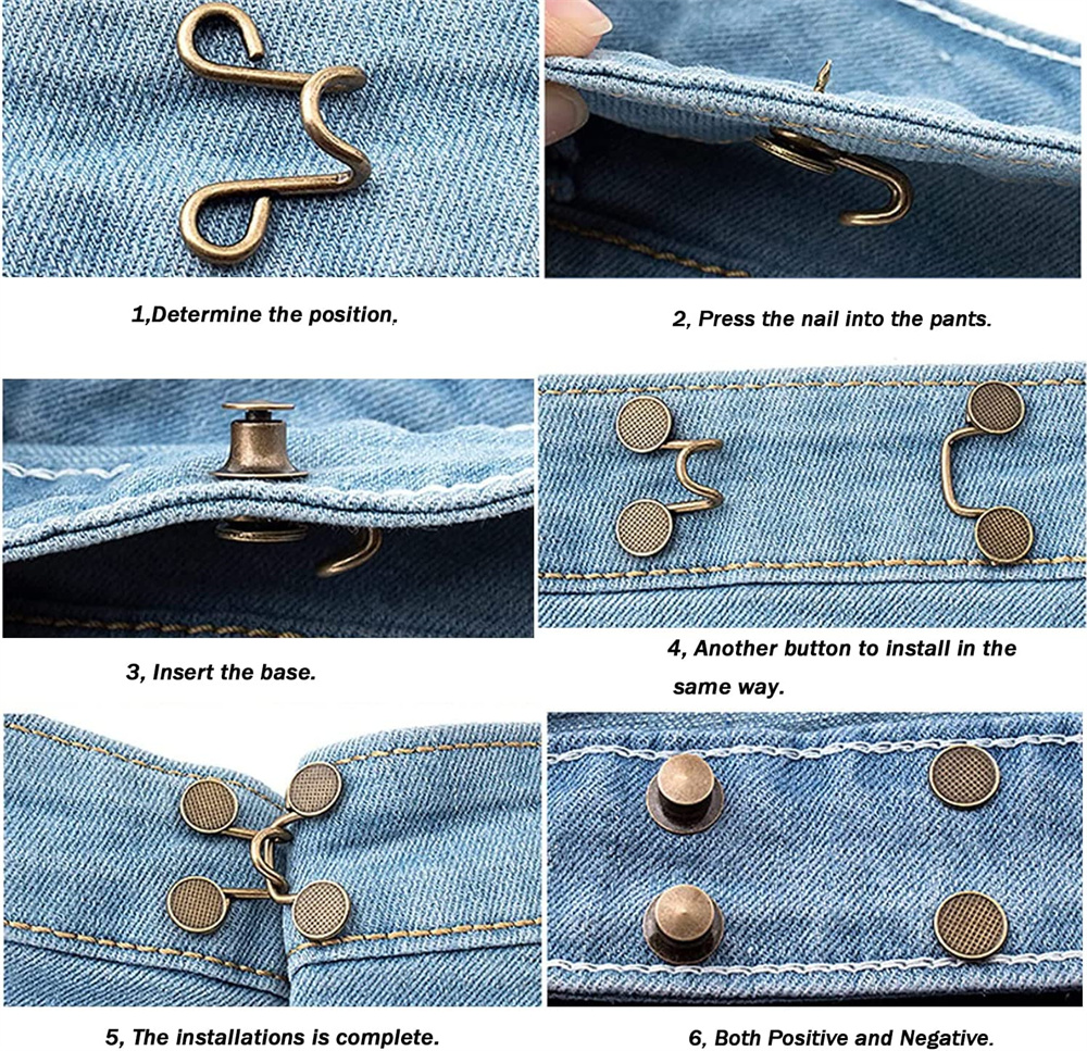 jean Button,2 Sets Jean Button Pins,Adjustable Waist Buckle Extender for Jeans,Waist  Tightener Instant Clips for Loose Jeans Skirts(White Pearl)