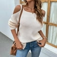 thumbnail image 5 of Women Casual Fashion Solid Color Pullover Long Sleeve Square-Neck Sweater On Seasonal Beige 6(M), 5 of 6