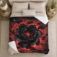 thumbnail image 4 of Dark Layered Flower Against Radiating Crimson Light, Cozy Flannel Blanket with Dramatic Floral Fantasy Print, Housewarming Gift for Dark Fantasy Florals, Home Decor for Bedroom and Living Room, 4 of 7