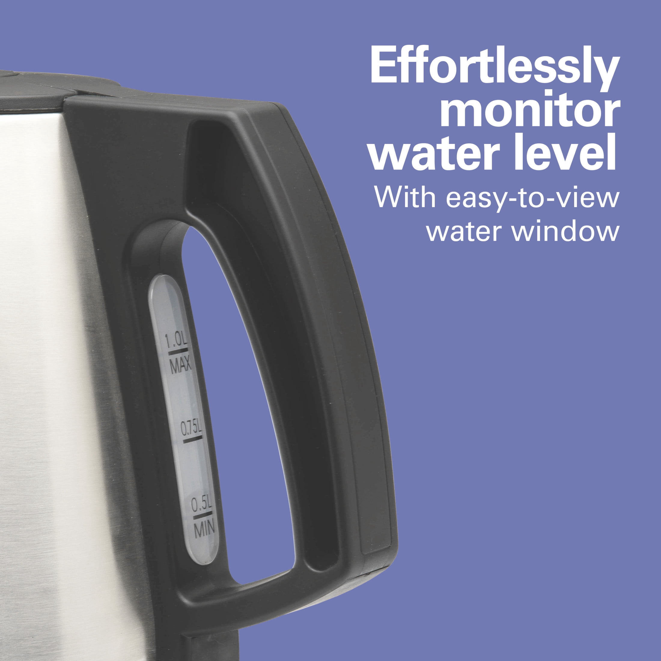 Hamilton Beach Stainless Steel Electric Kettle, Tea & Water Kettle, 1L, Black Accents