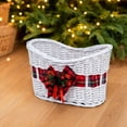 thumbnail image 3 of White Wicker Christmas Storage Basket with Plaid Bow,Curved Open Weave Organizer Basket for Holiday Gifts,Tabletop and Home Storage 11.22*7.28*5.71IN, 3 of 7