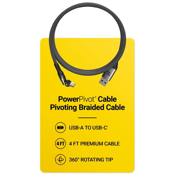 Scosche PowerPivot® 4ft Braided USB-A to USB-C Cable 360° Pivot Fast Charge & Sync Black SCAPB4-HTSK