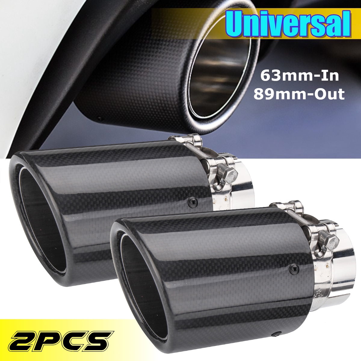 Car Pickup Real Carbon Fiber Exhaust Tip Pipe 63MM IN-89MM OUT Muffler Tip