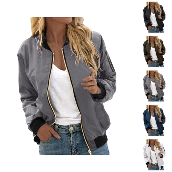 Womens Jackets Fall Jackets for Women 2025 Women's Leisure Square Pocket Baseball Jacket - Autumn Fashion Thin Denim Coat, Casual Streetwear Outerwear (Classic Blue/White)