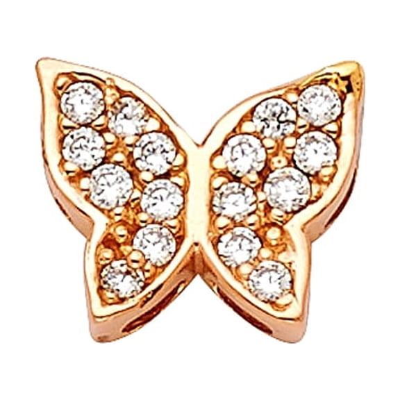 Butterfly Charm CZ Solid 14k Rose Gold Pendant Fashion Pave Set Stylish Polished Fancy Small