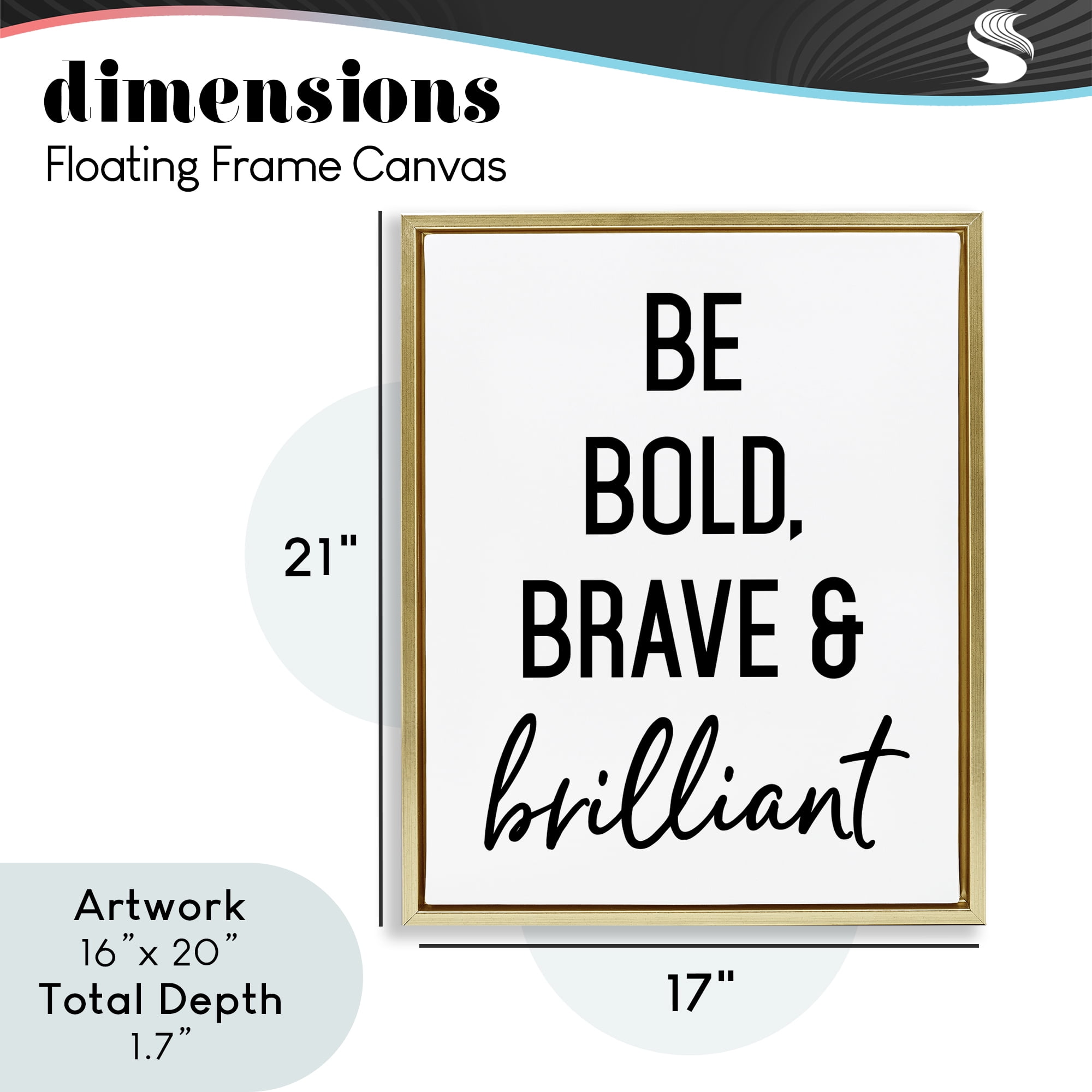 Bold Brave & Brilliant Gold Framed Floater Canvas Wall Art, design by Lettered and Lined