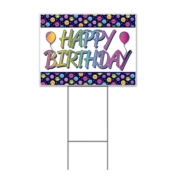 Happy Birthday (18" x 24") Yard Sign, Includes Metal Step Stake